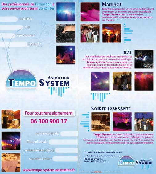 Flyer, tract, programme de Tempo System - Entreprise vnementielle (animation sonorisation clairage dans la loire (42) et la Haute-loire(43))
